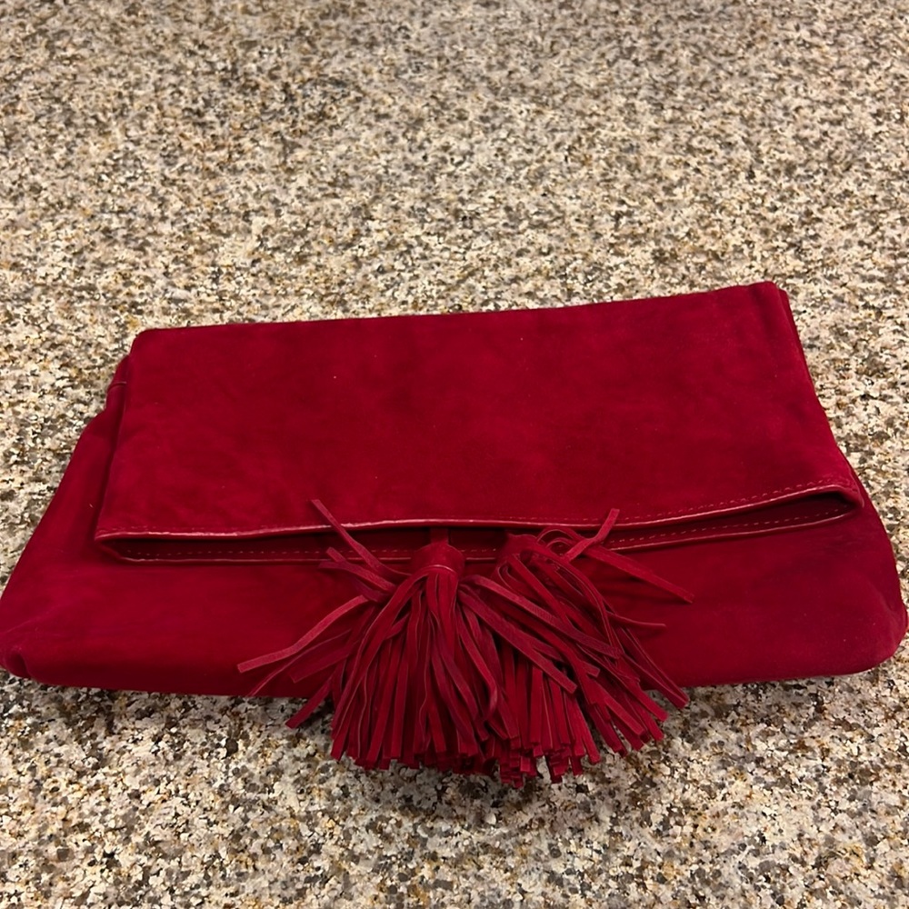 Ann Taylor Red suede clutch NWT